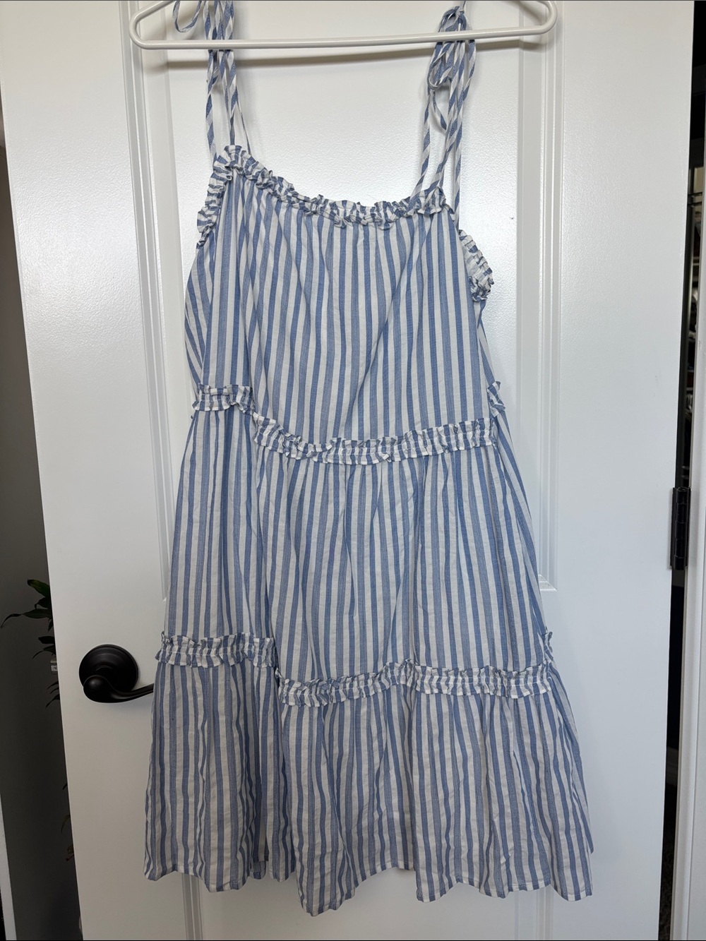 Rails Blue and White Striped Tiered Mini Dress